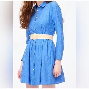 J. Crew Eyelet Button Up Long Sleeve Dress Size 4 Blue